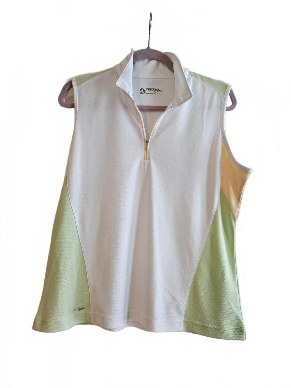 Tehama Green Women's Sleeveless Athletic Golf Top with Zip Collar, Size Medium